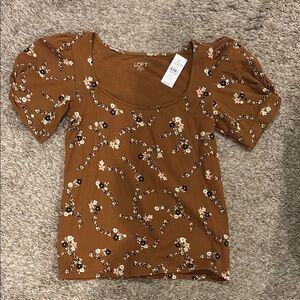 LOFT Brown Puff Sleeve Blouse with Fitted Style